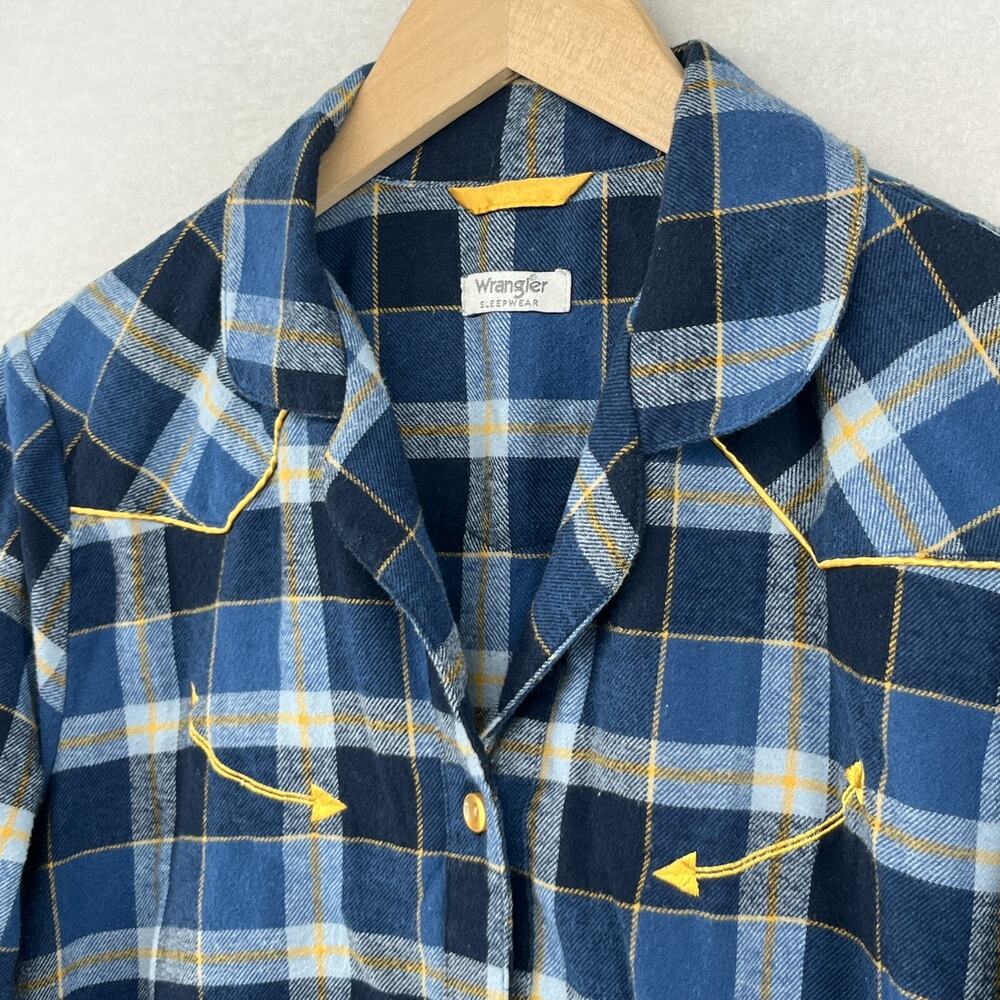 WRANGLER Sleep Shirt Womens M Flannel Nightgown Plaid Shirtdress Mid-length Blue - Picture 6 of 15